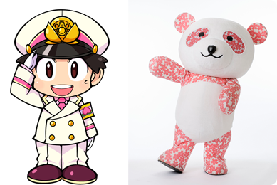 桃鉄のキャラクター「桃太郎」と、大丸・松坂屋の公式キャラクター「さくらパンダ」