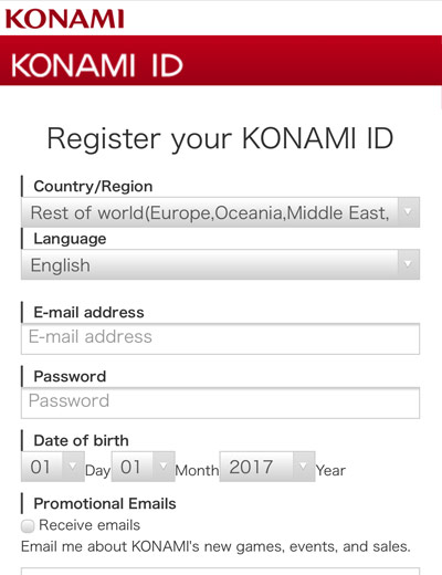 Konami id register